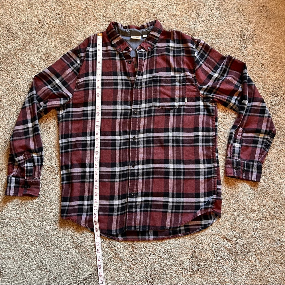 Vans Burgundy and Black Plaid Casual Shirt Grunge Dark Plaid - Picture 6 of 8